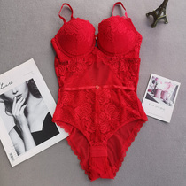 Upper thin and lower thick gathering bra body shaping one-piece underwear Red Temptation Valentines Day sexy corset body vest tights