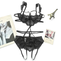 Sexy and sultry lace thin with steel ring chest rest four-point Cup mood low waist split-piece underwear Summer Girl