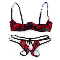 New product foreign trade embroidery Red year leak steel frame emotional underwear sexy temptation bra set