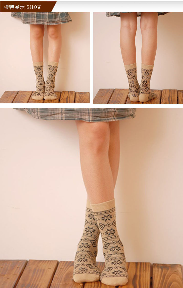 满35包邮 秋冬提花女士袜子厚 时尚女袜英伦风 四叶花瓣韩版