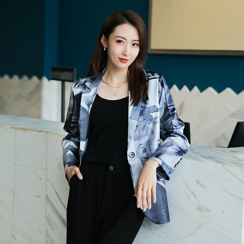 New gray coat women's spring suit high-end fashionable niche temperament thin loose suit top