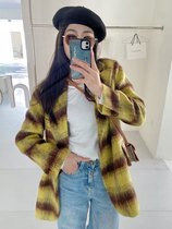 Yellow Plaid Fur Suits Jacket Womens Fried Street Superior Fan Womens Winter Retro Thickening Short big clothes Winter niche