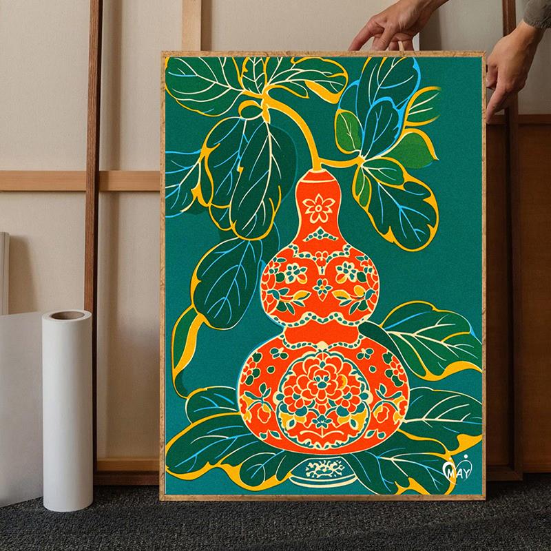 吉祥葫芦数字油画diy填充手工涂色画画中国风手绘丙烯画