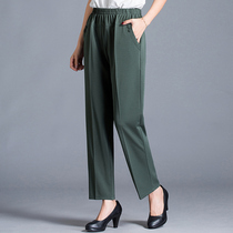 Middle-aged and elderly women's women's casual pants children summer thin elastic waist elderly nine-point loose middle-aged pants