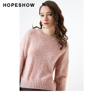 hopeshow sweater womens red sleeves autumn new pink long-sleeved flower yarn loose thin pullover wool sweater