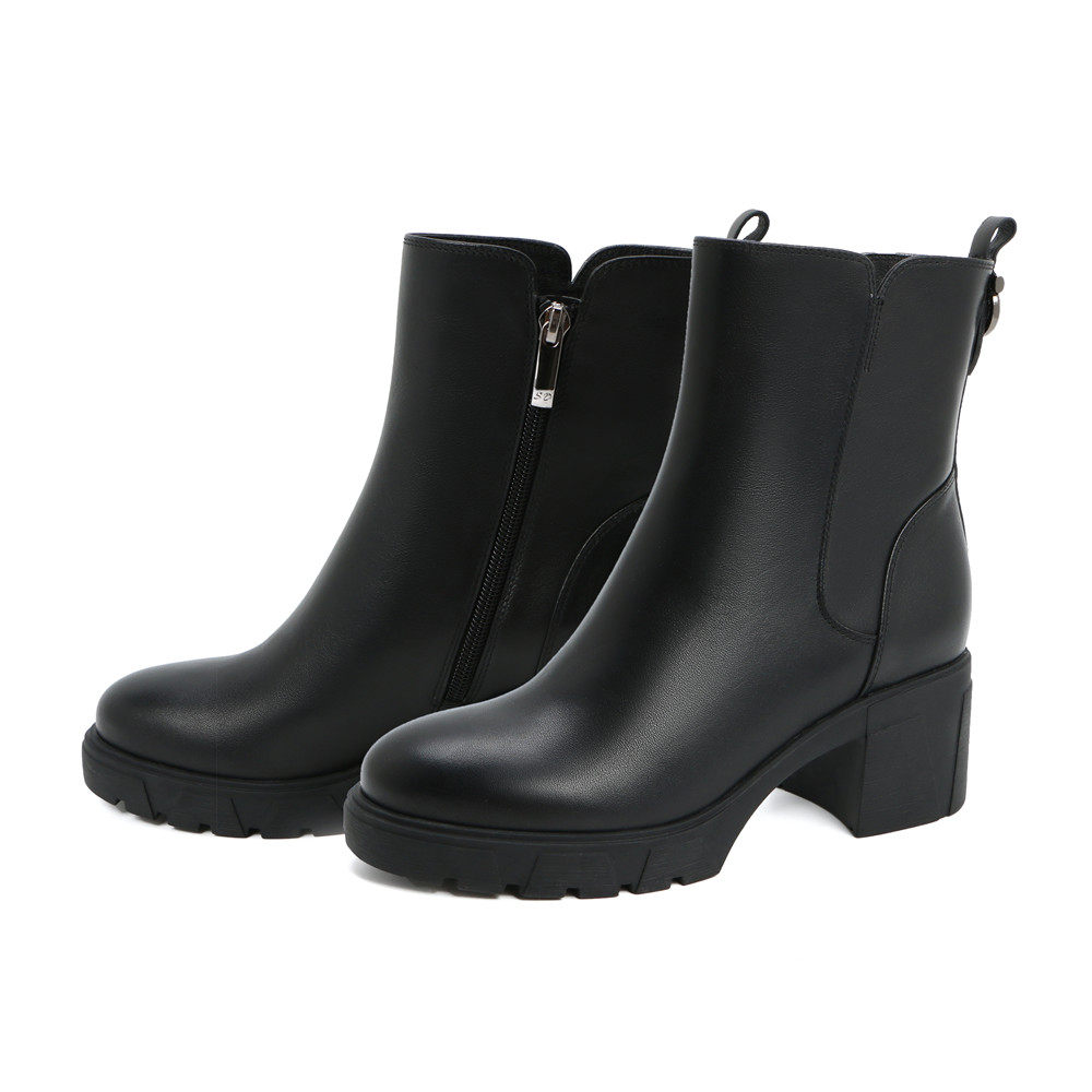 森达冬季新专柜同款拉链粗中跟中筒靴女vkn60dz9