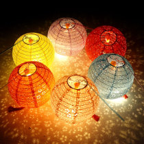 Mid-Autumn Festival Hollow Paper Lantern Kindergarten Small Hanging Props Performance Childrens Portable Glowing Round Festival Decoration