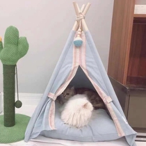 Pet High Face Value Nordic Wind Photos All Season Universal Semi-Closed Dog House Cat Room Light Blue Cotton Linen Cat Shelter Tent