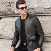  2021 new leather leather clothing mens slim-fit short section goatskin autumn and winter baseball collar casual leather jacket jacket men