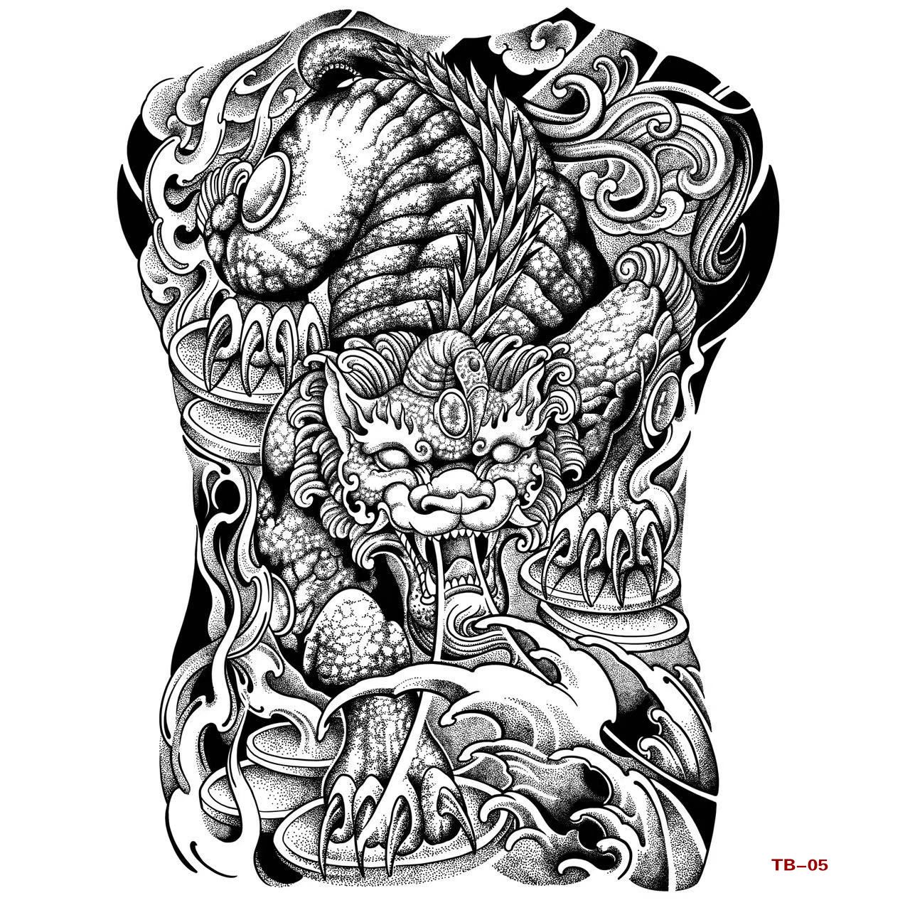 Herbal Semi-Permanent Full Back Tattoo Sticker Waterproof Men's and Women's Long-Lasting Dragon Geisha Fish Zhao Yun Back Flower Arm Tattoo Sticker Paper