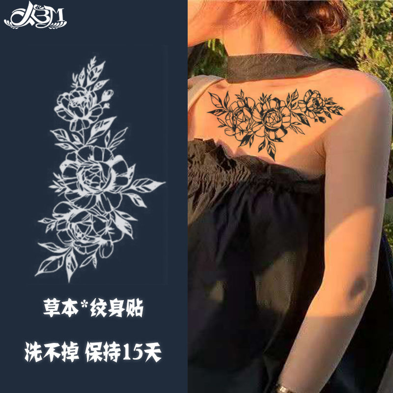 Tattoo Sticker Herbal Wood Student Juice Half Sleeve Waterproof and Durable Realistic Washable Women's Small Chest Semi-Permanent