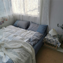 Thousand bird grid pattern ~ Nordic style cotton four-piece cotton sheets quilt cover bed hats double ins bedding