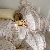 Spring and summer French elegant pastoral small floral cotton four-piece girl heart ruffled bed sheets quilt cover bedding