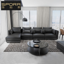 Leather sofa first floor cowhide leather sofa living room small apartment Minimalist modern Minimalist light luxury Nordic combination complete
