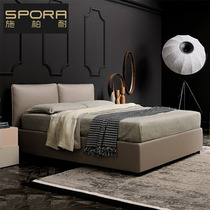 Schbernai leather bedside layer cowhide bed Master bedroom leather bed 1 8 meters 1 5 meters double bed small apartment wedding bed flush side