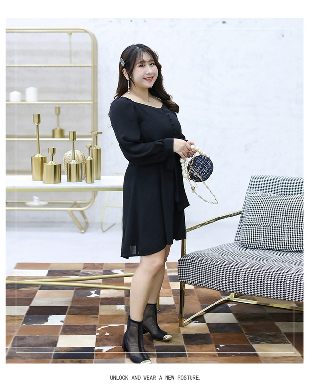 Fat mm plus size quần áo phụ nữ 2020 mùa xuân mới trung dài váy voan Pháp eo cao váy áo sơ mi nữ váy CV - Sản phẩm HOT
