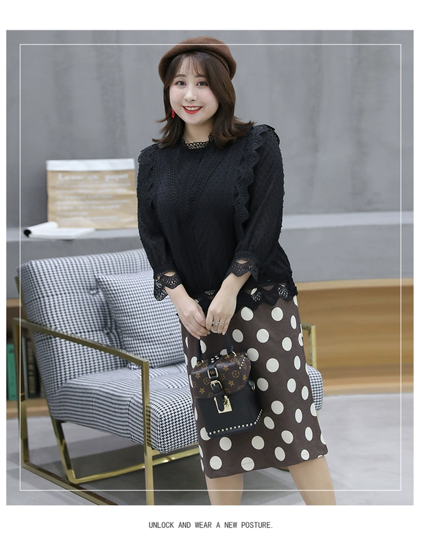 Fat MM tính khí ren khâu áo sơ mi voan mùa thu và mùa đông mới chất béo cộng với kích thước của phụ nữ áo sơ mi dài tay áo phông áo sơ mi - Áo sơ mi chiffon ren