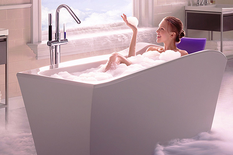 去购买 浴缸采用了一键气泡水力按摩功能,通过两排出水嘴给身体进行全