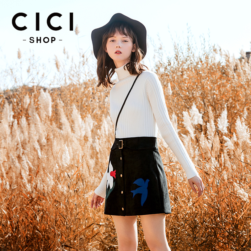 CICISHOP2016秋冬新款百搭高领螺纹针织长袖毛衣女7475产品展示图1