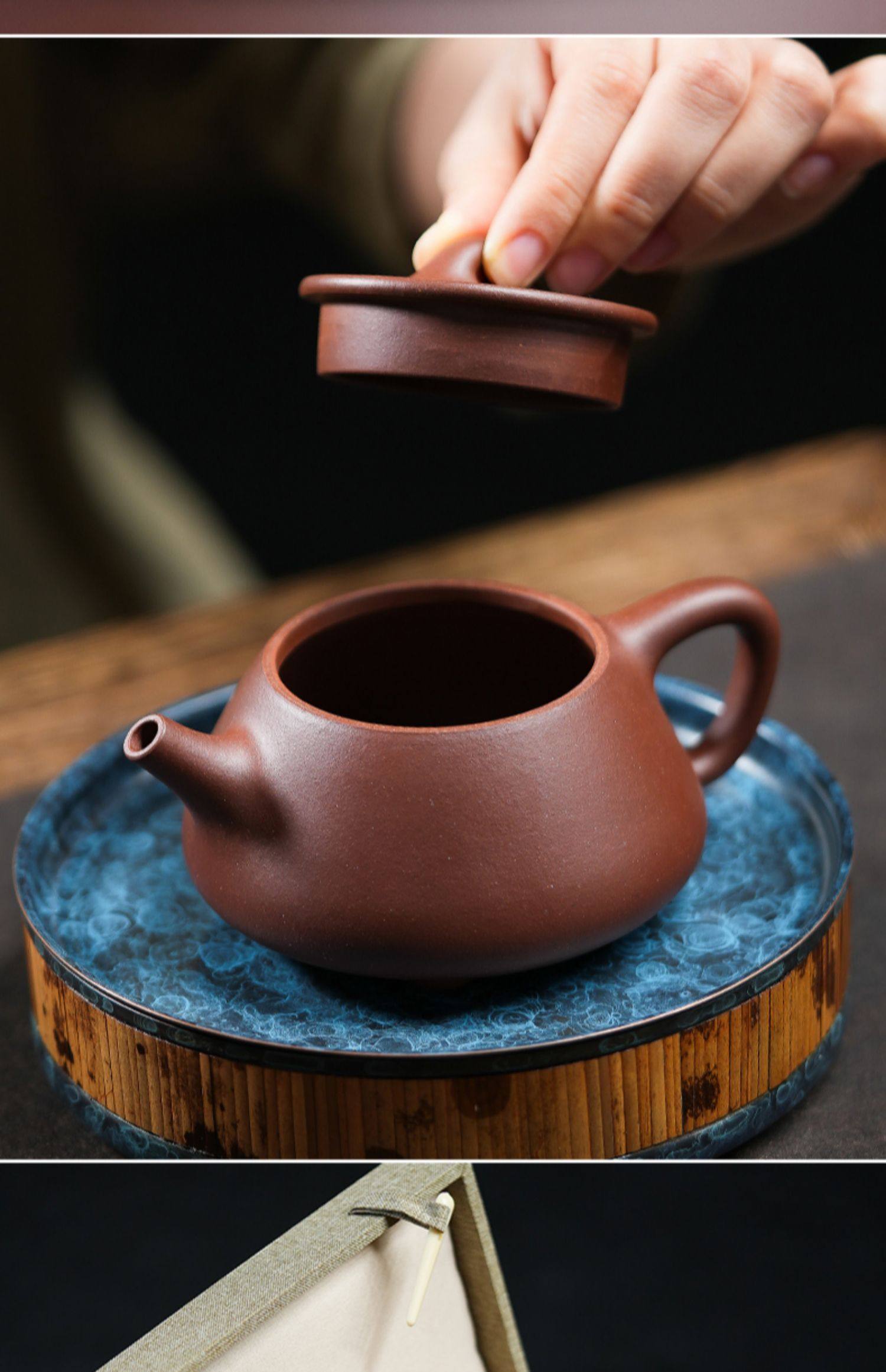 宜兴原矿紫砂壶套组茶杯泡茶壶红皮龙紫泥纯手工石瓢功夫茶具中式