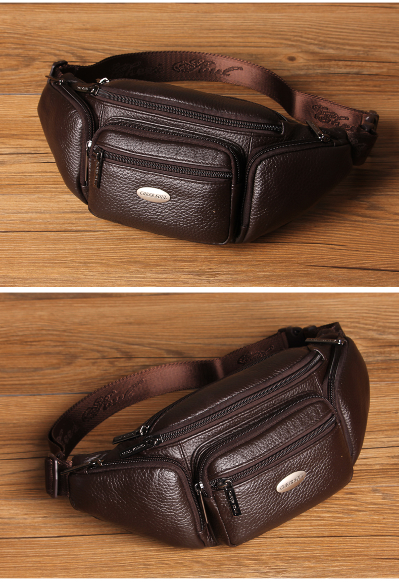 腰包男士真皮胸包头层牛皮腰挎包时尚商务休闲中年腰包收银包