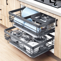 Pull Basket Kitchen Cabinet solid 304 stainless steel double decker Drawer Bowl Rack Containing seasoned basket Basket Pumping