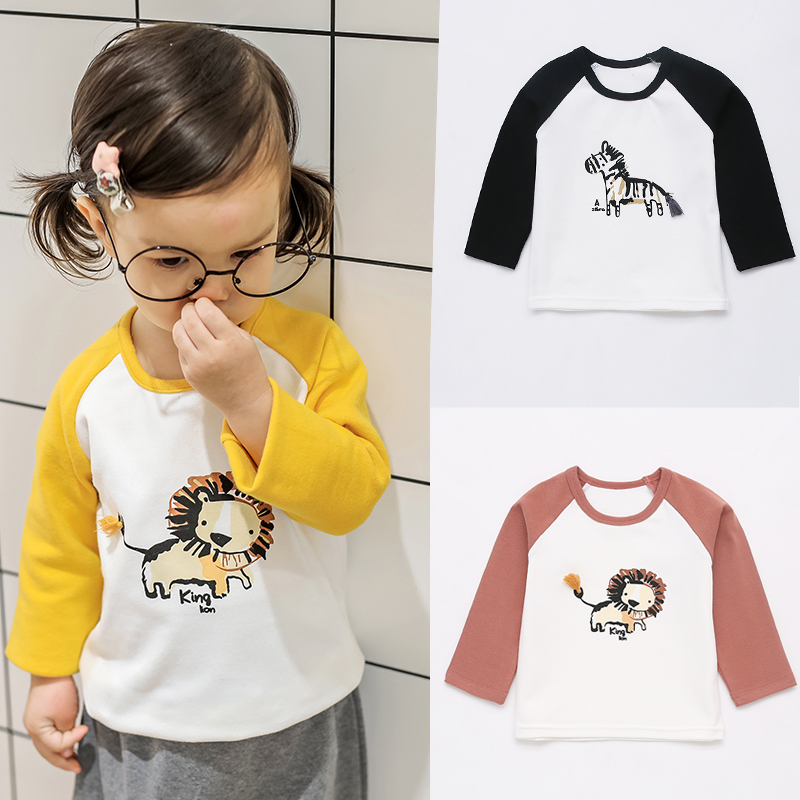 Naqin spring baby long-sleeved t-shirt girl baby pure cotton autumn cartoon boy's round neck bottoming clothes