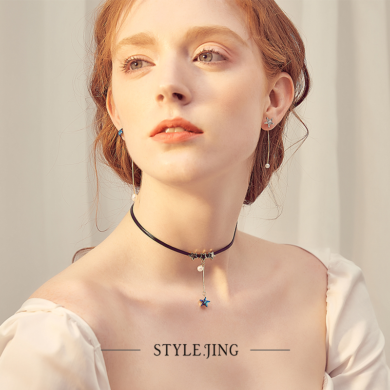 采用施华洛世奇元素水晶颈链女项圈颈带锁骨链首饰品项链女choker Изображение 1 采用施华洛世奇元素水晶颈链女项圈颈带锁骨链首饰品项链女choker Изображение 1