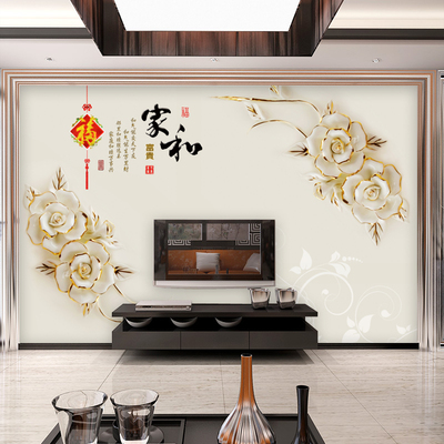 5d福中式电视背景墙纸影视墙画无纺布壁纸无缝墙布客厅卧室3d立体
