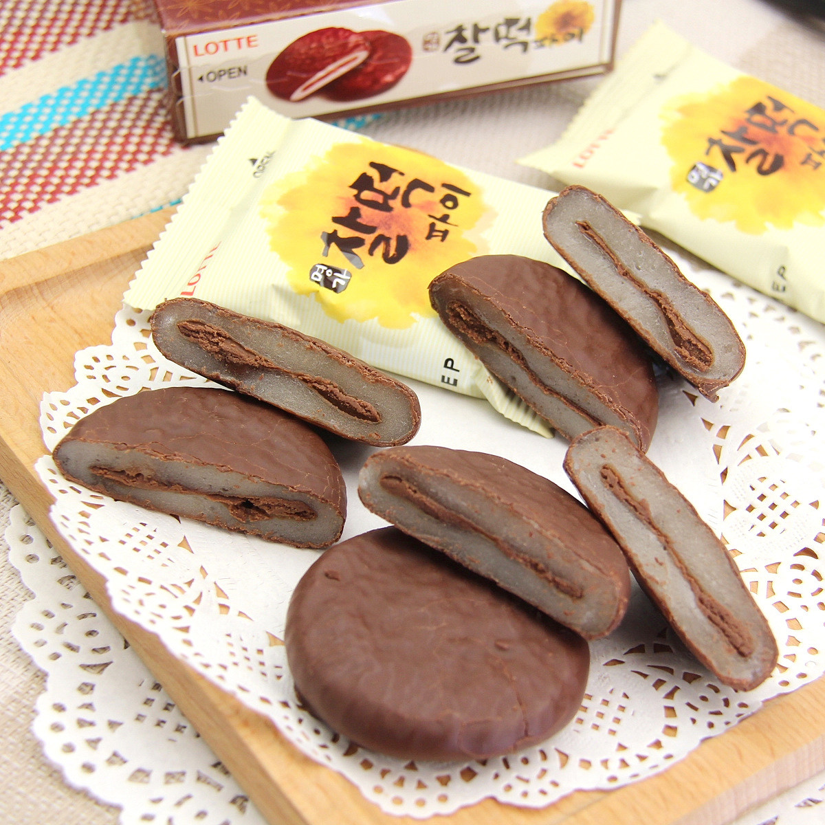 韩国传统糕点 乐天巧克力夹心打糕派225g 好吃q糯米年糕零食