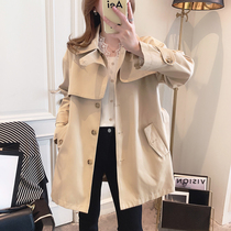 Wind clotheswoman medium length 2022 spring new woman dress Korean version fashion temperamental lace collection waist pop great coat jacket