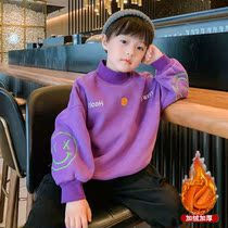 Boys Chao brand vests plus velvet men's treasure foreign style hip hop children's purple large children's semi-high collar one velvet autumn and winter style