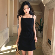 Retro elegant little black dress fashion one-word collar sexy wild solid color suspender skirt slim-fit hip dress female