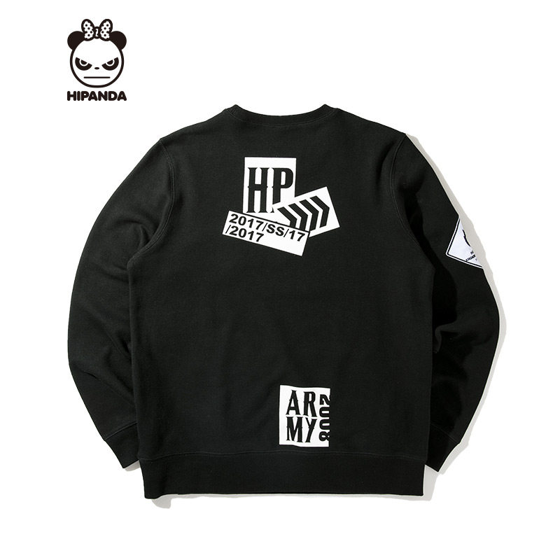 hipanda你好熊猫设计潮牌新品女款赛车圆领卫衣