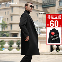 Autumn and winter mens double-sided woolen coat mens wool woolen coat long knee trench coat business non-cashmere coat