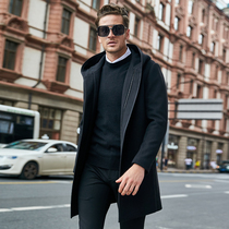 Autumn and winter New Youth Korean windbreaker mens wool woolen woolen coat mens long hooded thick coat