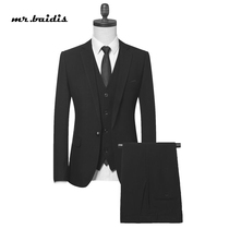 High quality spring summer 2021 mens suit three-piece business suit pure black professional dress wedding