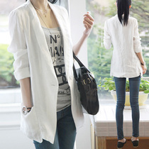 2021 Korean version loose casual mid-length cotton linen small suit Fashion swarm with slim fit jacket woman spring summer