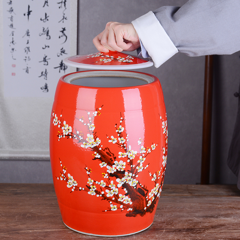 Jingdezhen hand - made ceramic barrel with cover with 25 kg pack old flour barrels archaize wind seal storage tank
