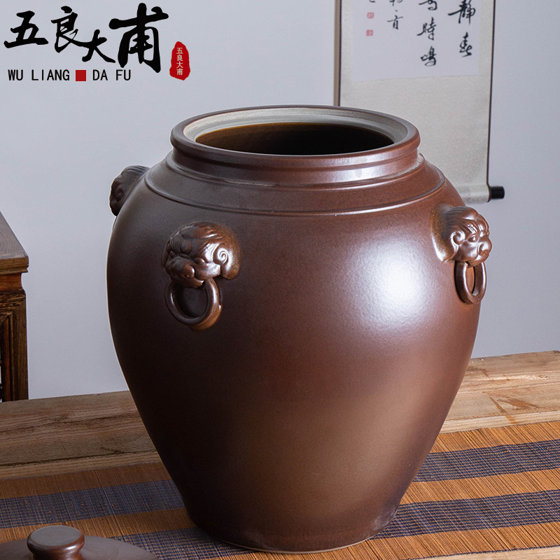 Jingdezhen ceramic it barrel household 50 kg 100 installed with cover face antique tea cylinder seal cylinder storage tank