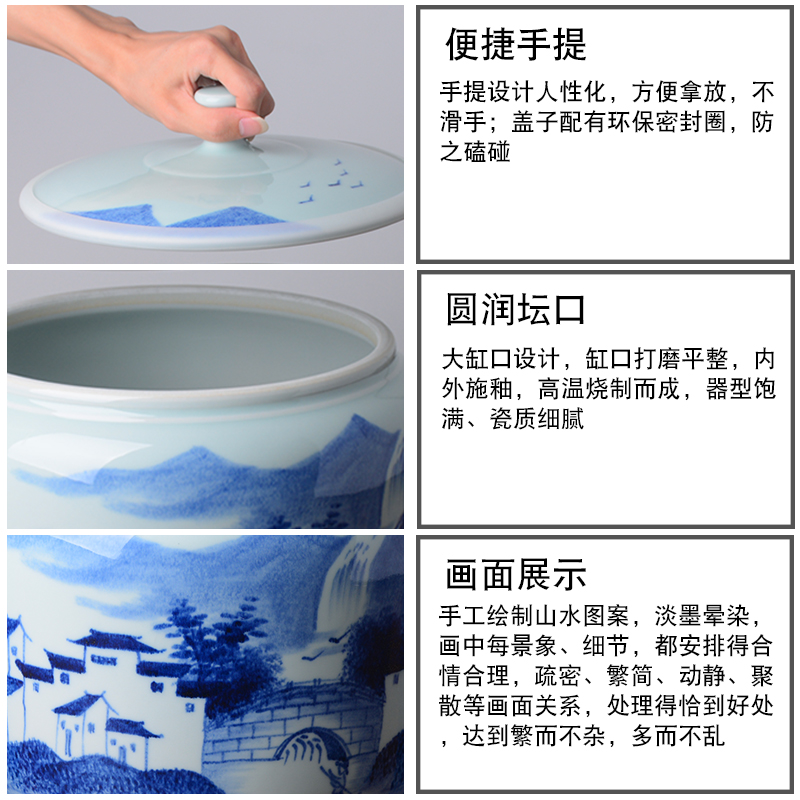 Jingdezhen hand - made ceramic ricer box 20 jins the loaded with cover barrel moistureproof insect - resistant flour barrels of kitchen household storage tank