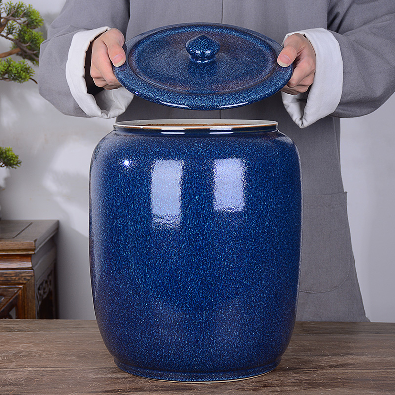 Jingdezhen ceramic barrel with cover household 30 kg to flour barrels of insect - resistant moisture meter box sealed storage tank in the kitchen