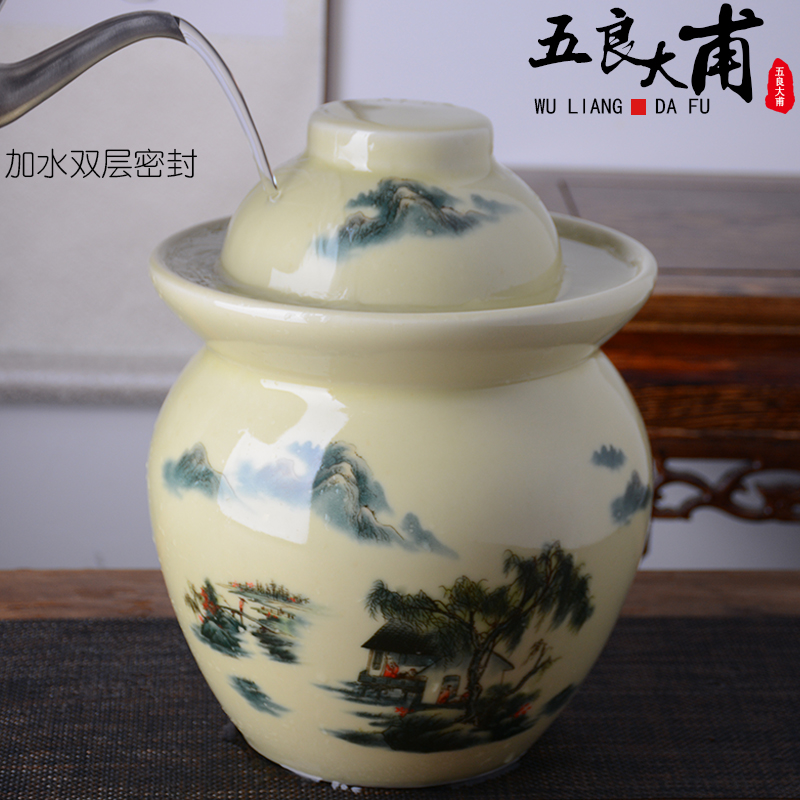 Jingdezhen ceramic pickles preserved salted duck dense eggs pickle jar cylinder old sealed container home with cover storage tank