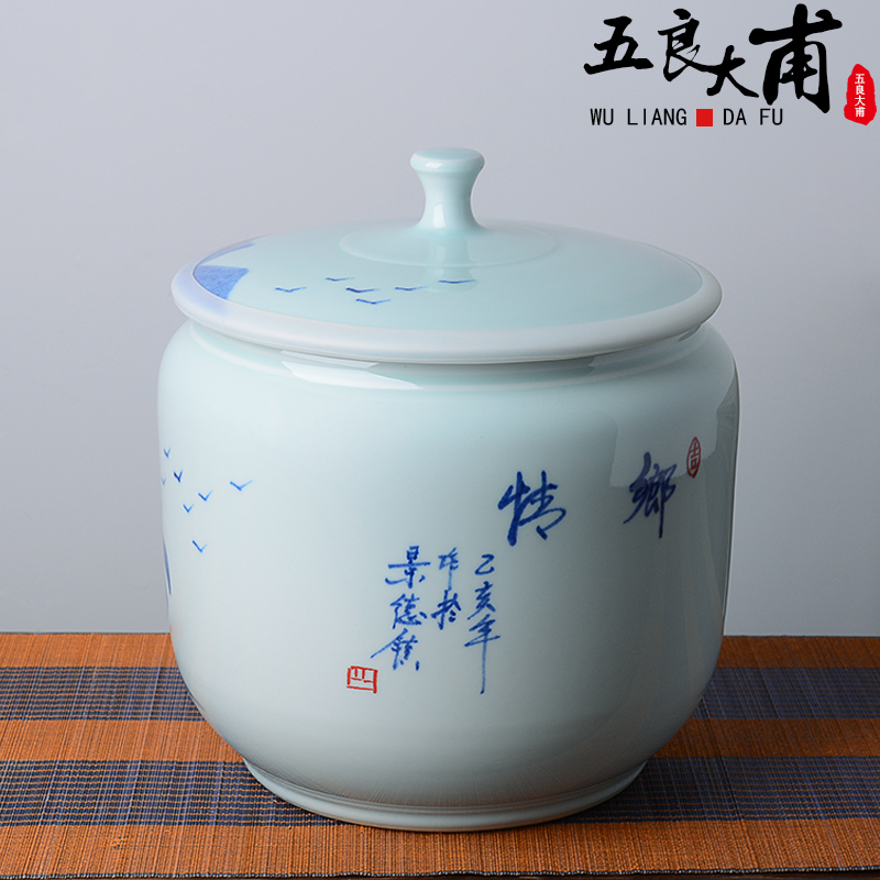 Jingdezhen hand - made ceramic ricer box 20 jins the loaded with cover barrel moistureproof insect - resistant flour barrels of kitchen household storage tank