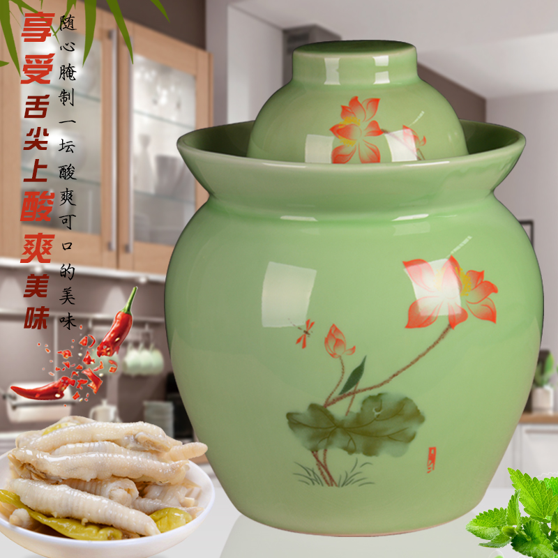 Jingdezhen ceramic double cover altar sauerkraut pickled kimchi jar flooded pickles pickled egg cylinder household salted duck dense eggs pickled peppers altar as cans