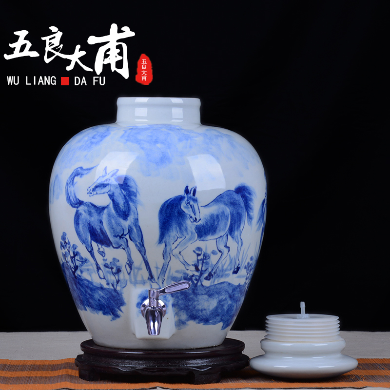 Blue and white porcelain jars hand - made success with leading jar it jugs jingdezhen mercifully wine bottle with tap