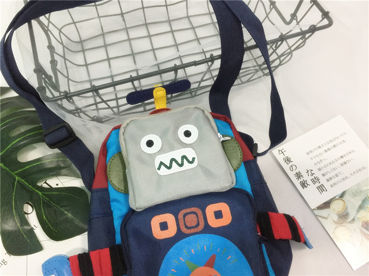 普拉達機器人大斜挎包 黑貓傢 韓國大兒童機器人趣味卡通包迷你帆佈斜挎包單肩手機包 挎包