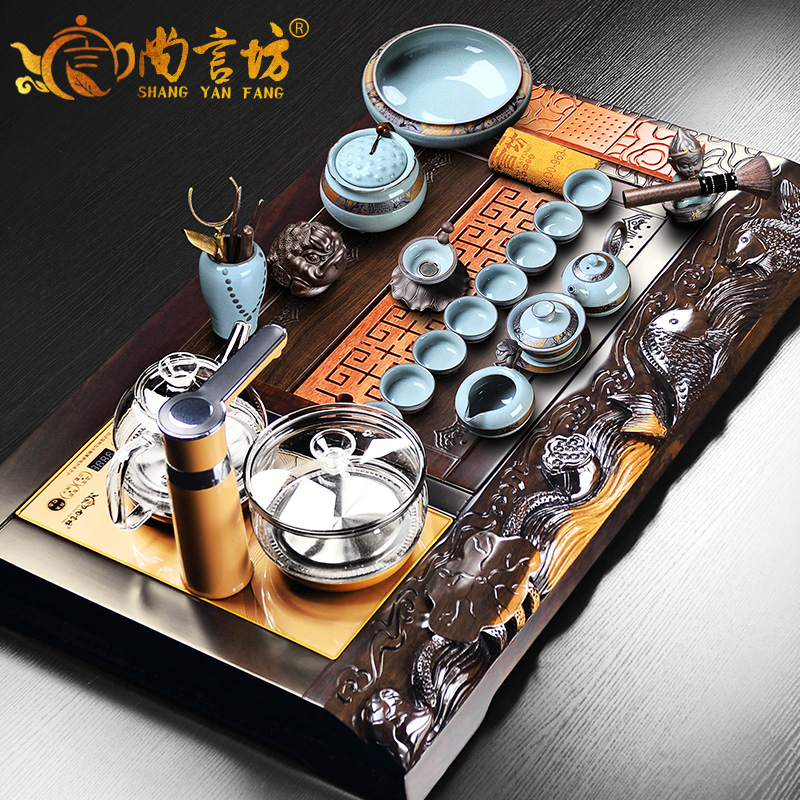 It still fang kung fu tea set suit household automatic contracted a visitor office a whole set of ebony wood tea tray