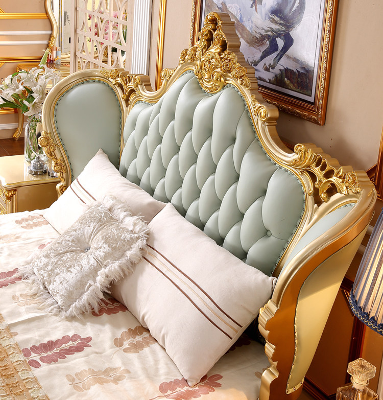 工厂直供 欧式豪华实木真皮1.8米主卧婚床高档公主2大床雕花双人