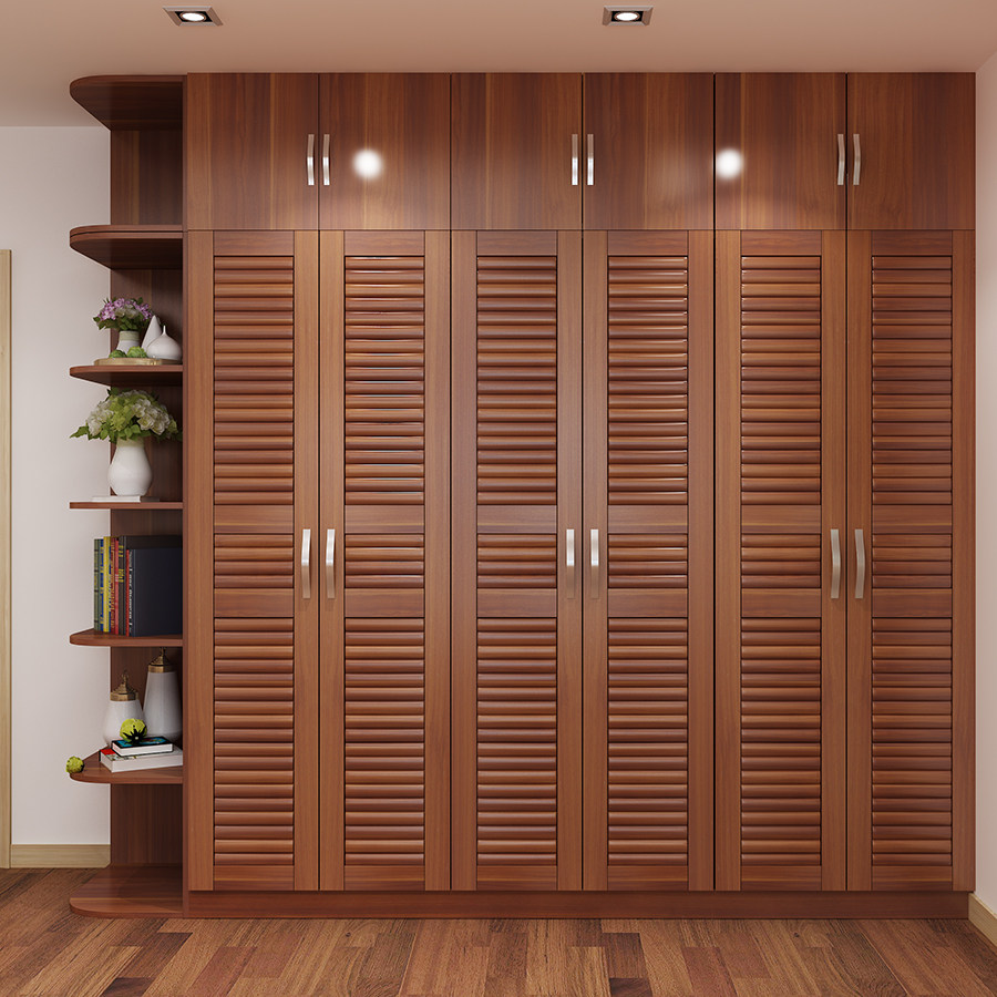 板式卧室简约现代家居大衣柜组装收纳实木质三四五六门百叶衣橱柜_7折